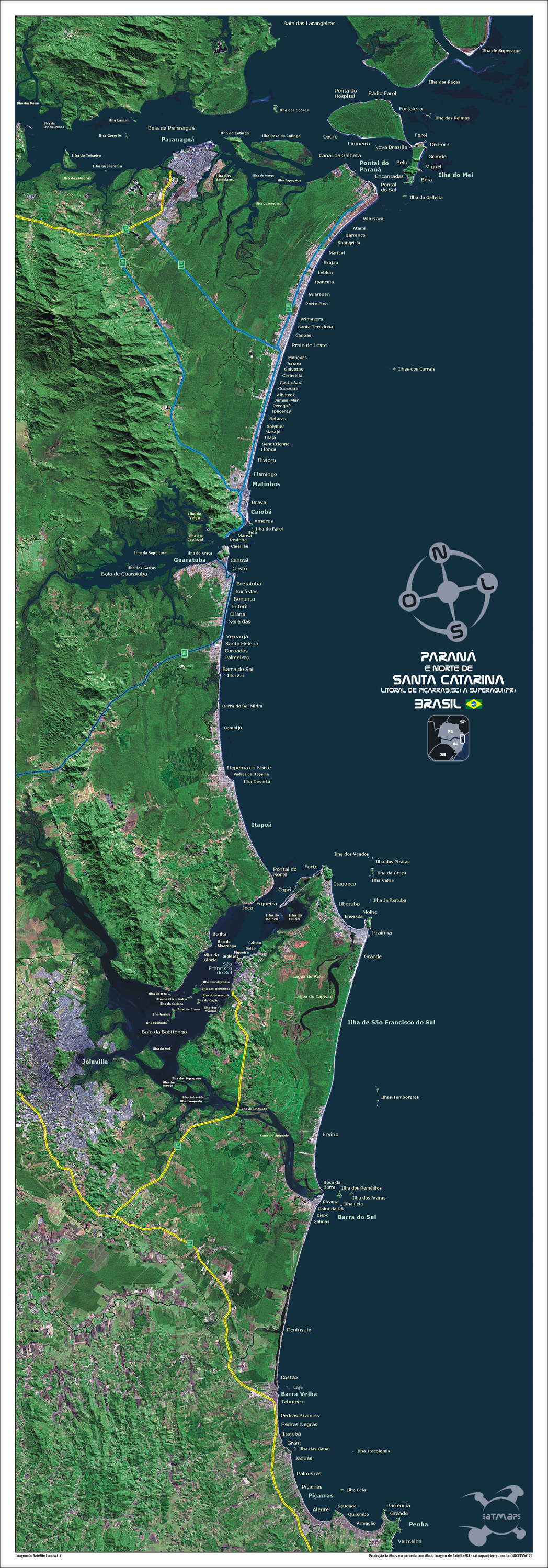 Poster Picarras a Superagui - Imagem de satelite LandSat 7
